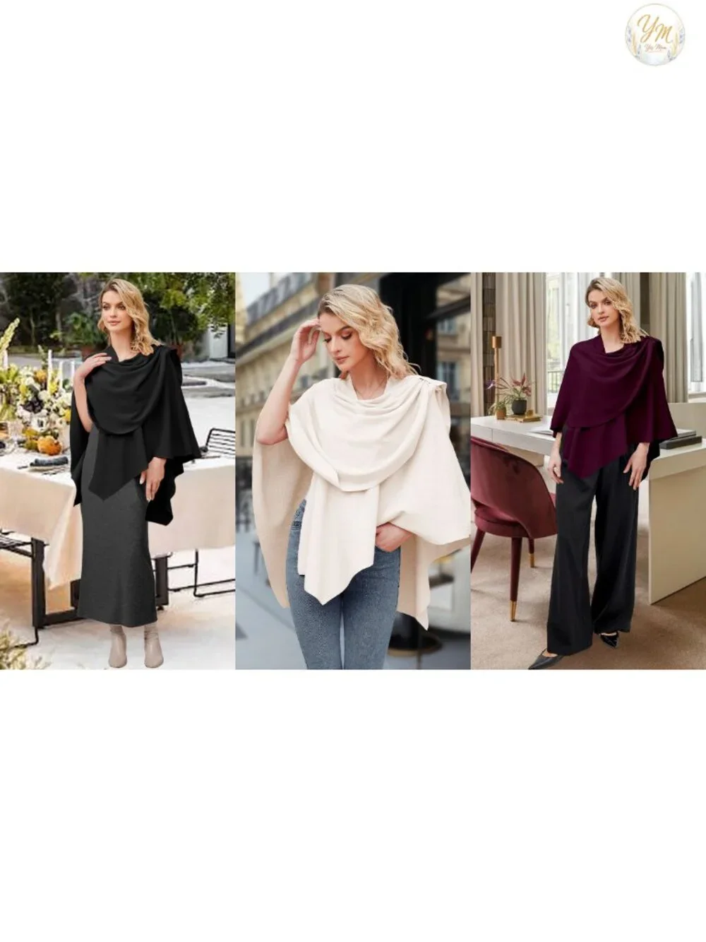 Cross Front Poncho Sweater Wrap Cape Knitted Shawl for Fall Winter